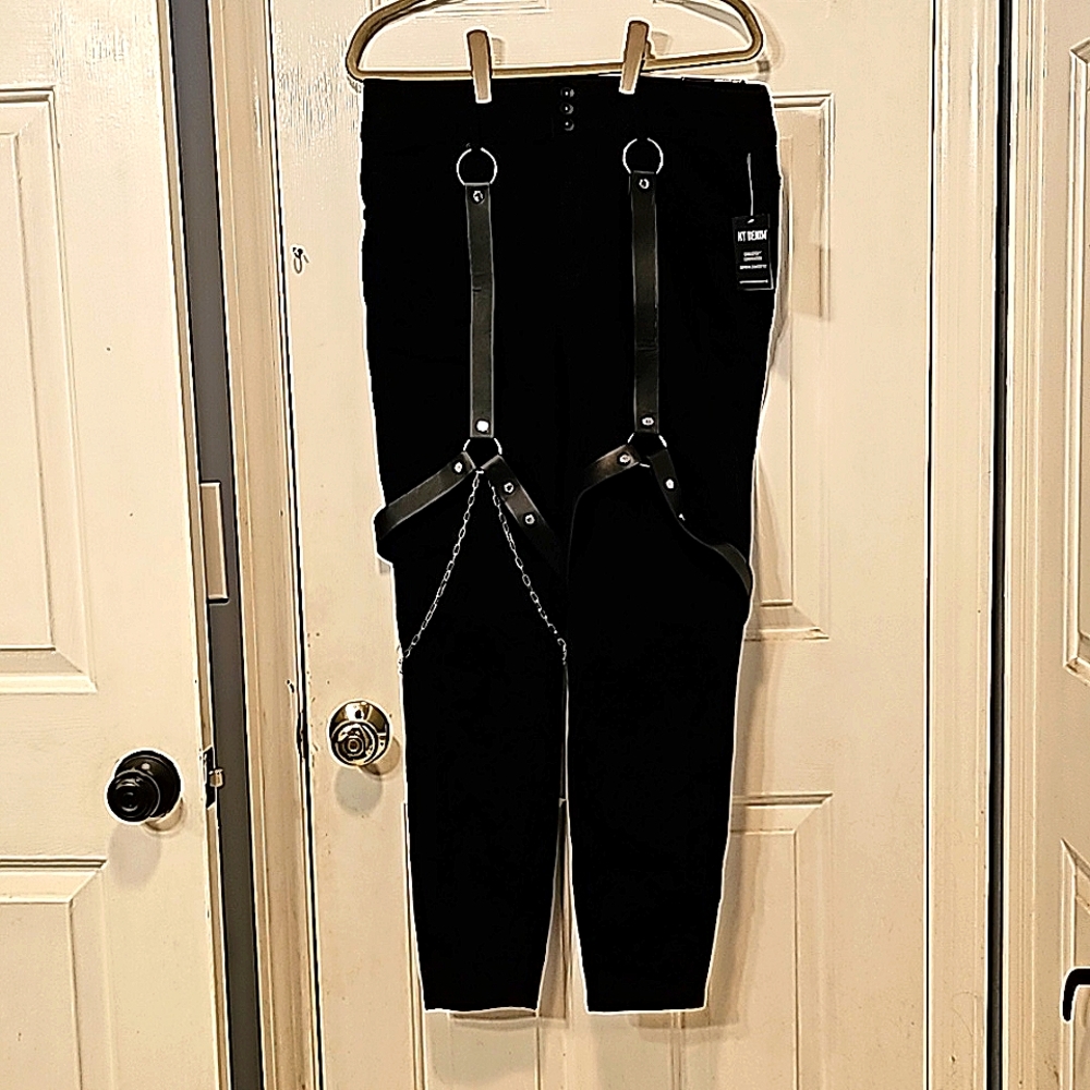 Hot Topic skinny jeans with straps/chain